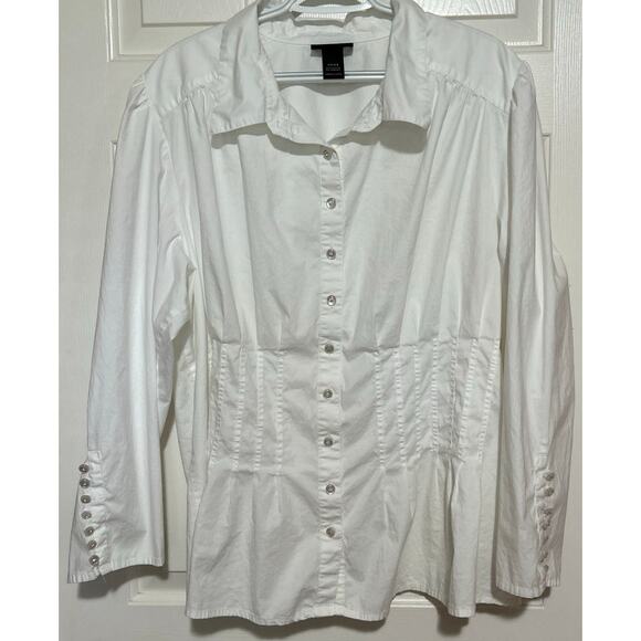 Lane Bryant Women's White Long Sleeve Button Down Corset Style Blouse Size 26/28 - Picture 1 of 4